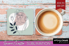 Line Art Woman Square Coaster - Minimalist Coaster PNG Product Image 1