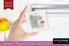 Line Art Woman Magnet Sublimation - Minimalist Square Magnet Product Image 1