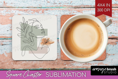 Line Art Woman Square Coaster - Minimalist Coaster PNG Product Image 1