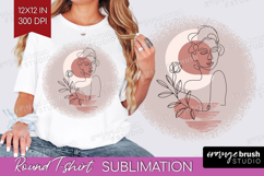 Line Art Woman Round Tshirt Background - Minimalist PNG Product Image 1
