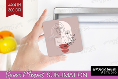 Line Art Woman Magnet Sublimation - Minimalist Square Magnet Product Image 1