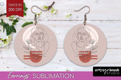 Line Art Woman Round Earrings - Minimalist PNG Sublimation Product Image 1
