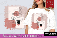 Line Art Woman Square Tshirt Background - Minimalist PNG Product Image 1