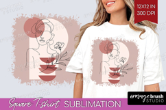 Line Art Woman Square Tshirt Background - Minimalist PNG Product Image 1