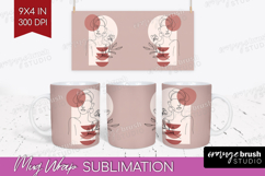Line Art Woman Mug Wrap - Minimalist Mug PNG Sublimation Product Image 1