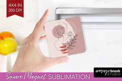 Line Art Woman Magnet Sublimation - Minimalist Square Magnet Product Image 1