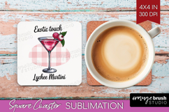 Lychee Martini Cocktail Square Coaster Summer Drink Coaster Product Image 1