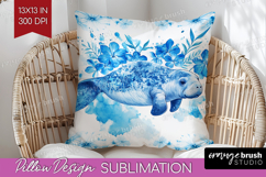 Manatee Floral Pillow Sublimation Blue Flowers Pillow Cover Product Image 1