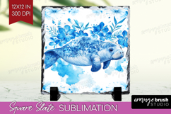 Manatee Floral Slate PNG Blue Flowers Square Slate Product Image 1