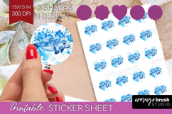 Manatee Floral Round Sticker Blue Flowers Printable Sticker Product Image 1