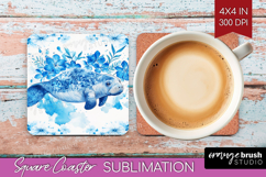 Manatee Floral Square Coaster Blue Flowers Coaster PNG Product Image 1