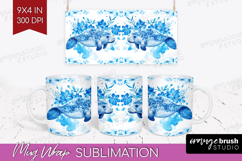 Manatee Floral Mug Wrap Blue Flowers Mug PNG Sublimation Product Image 1