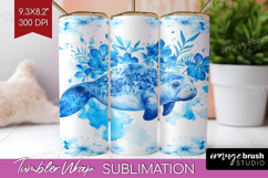 Manatee Floral Tumbler Wrap Blue Flowers Tumbler PNG Product Image 1