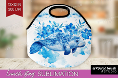 Manatee Floral Lunch Bag Blue Flowers Lunch Bug PNG Product Image 1