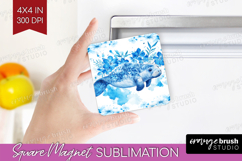 Manatee Floral Magnet Sublimation Blue Flowers Square Magnet Product Image 1