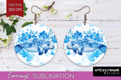 Manatee Floral Round Earrings Blue Flowers PNG Sublimation Product Image 1