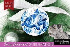 Manatee Floral Ornament PNG Blue Flowers PNG Sublimation Product Image 1