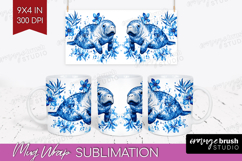 Manatee Floral Mug Wrap Blue Flowers Mug PNG Sublimation Product Image 1