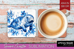 Manatee Floral Square Coaster Blue Flowers Coaster PNG Product Image 1