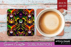 Mardi Gras Square Coaster - Carnival Coaster PNG Sublimation Product Image 1