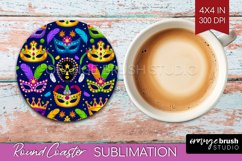 Mardi Gras Round Coaster - Carnival Coaster PNG Sublimation Product Image 1