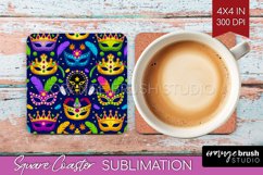 Mardi Gras Square Coaster - Carnival Coaster PNG Sublimation Product Image 1