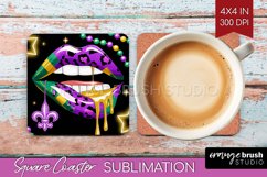 Mardi Gras Square Coaster - Carnival Coaster PNG Sublimation Product Image 1