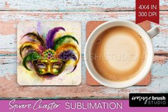 Mardi Gras Square Coaster - Carnival Coaster PNG Sublimation Product Image 1