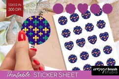 Mardi Gras Round Sticker - Carnival Printable Sticker Sheet Product Image 1