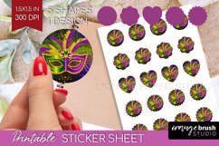 Mardi Gras Round Sticker - Carnival Printable Sticker Sheet Product Image 1