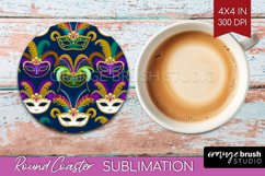 Mardi Gras Round Coaster - Carnival Coaster PNG Sublimation Product Image 1