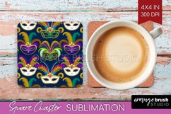 Mardi Gras Square Coaster - Carnival Coaster PNG Sublimation Product Image 1