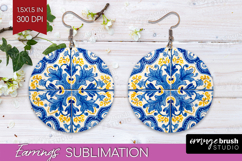 Mediterranean Round Earrings - Italian Tile PNG Sublimation Product Image 1