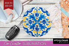 Mediterranean Car Coaster - Italian Tile Coaster PNG Product Image 1