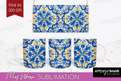 Mediterranean Mug Wrap - Italian Tile Mug PNG Sublimation Product Image 1