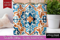 Mediterranean Tumbler Wrap - Italian Tile Tumbler PNG Product Image 1