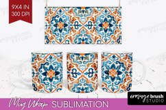 Mediterranean Mug Wrap - Italian Tile Mug PNG Sublimation Product Image 1