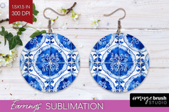 Mediterranean Round Earrings - Italian Tile PNG Sublimation Product Image 1