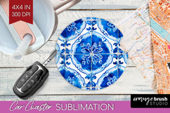 Mediterranean Car Coaster - Italian Tile Coaster PNG Product Image 1