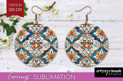 Mediterranean Round Earrings - Italian Tile PNG Sublimation Product Image 1