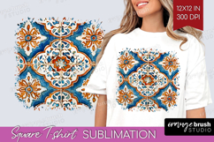 Mediterranean Square Tshirt Background - Italian Tile PNG Product Image 1