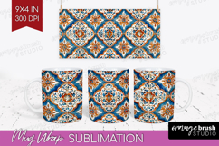 Mediterranean Mug Wrap - Italian Tile Mug PNG Sublimation Product Image 1