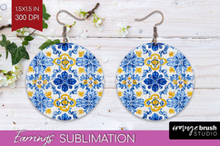Mediterranean Round Earrings - Italian Tile PNG Sublimation Product Image 1