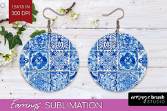 Mediterranean Round Earrings - Italian Tile PNG Sublimation Product Image 1