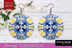 Mediterranean Round Earrings - Italian Tile PNG Sublimation Product Image 1