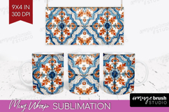 Mediterranean Mug Wrap - Italian Tile Mug PNG Sublimation Product Image 1