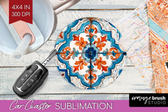 Mediterranean Car Coaster - Italian Tile Coaster PNG Product Image 1