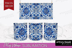 Mediterranean Mug Wrap - Italian Tile Mug PNG Sublimation Product Image 1