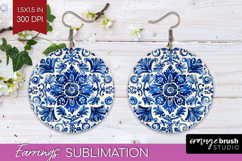 Mediterranean Round Earrings - Italian Tile PNG Sublimation Product Image 1