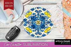 Mediterranean Car Coaster - Italian Tile Coaster PNG Product Image 1